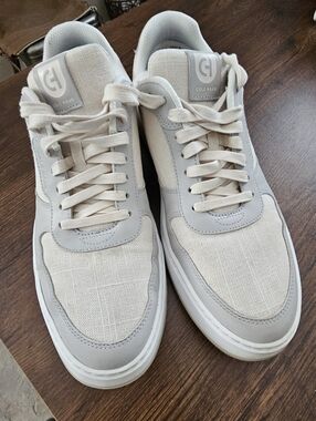 Cole Haan Off-White and Light Gray Leather & Fabric Sneakers Size 11